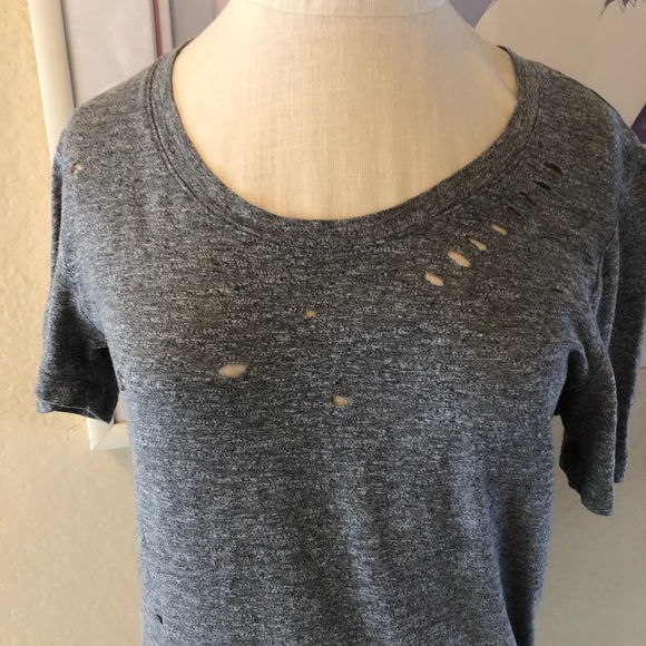 Monrow Gray Crew Neck Distressed Short Sleeve T-Shirt - Picture 2 of 9